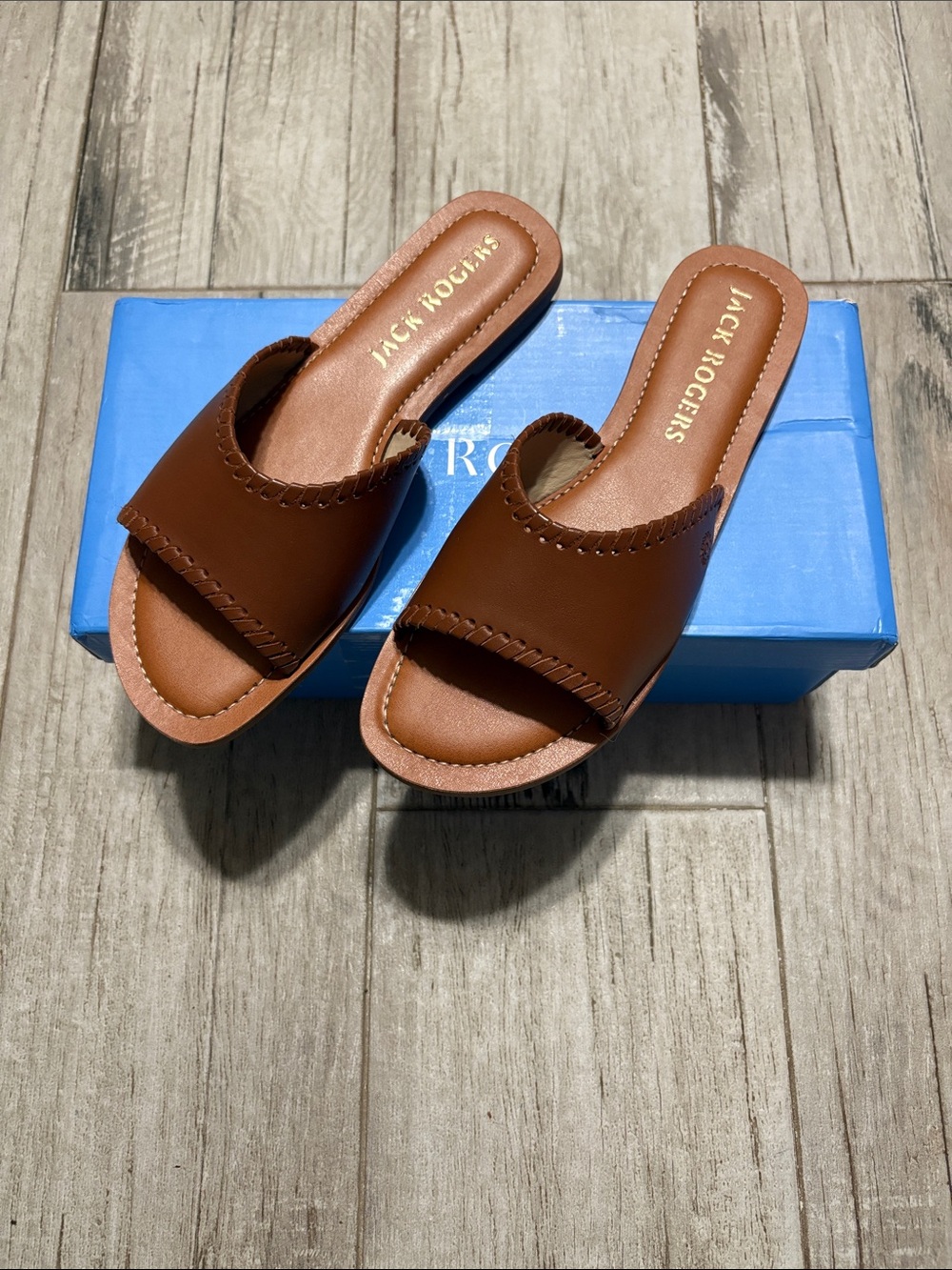Jack Rogers Brown Slide Mules with Stitched Band
